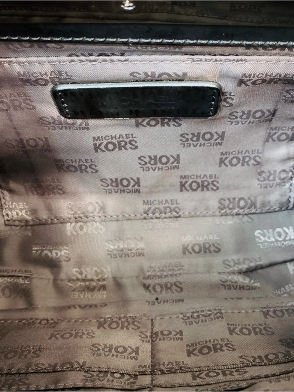 Michael Kors Berkley Signature Mirror Logo Clutch Pewter Metallic
